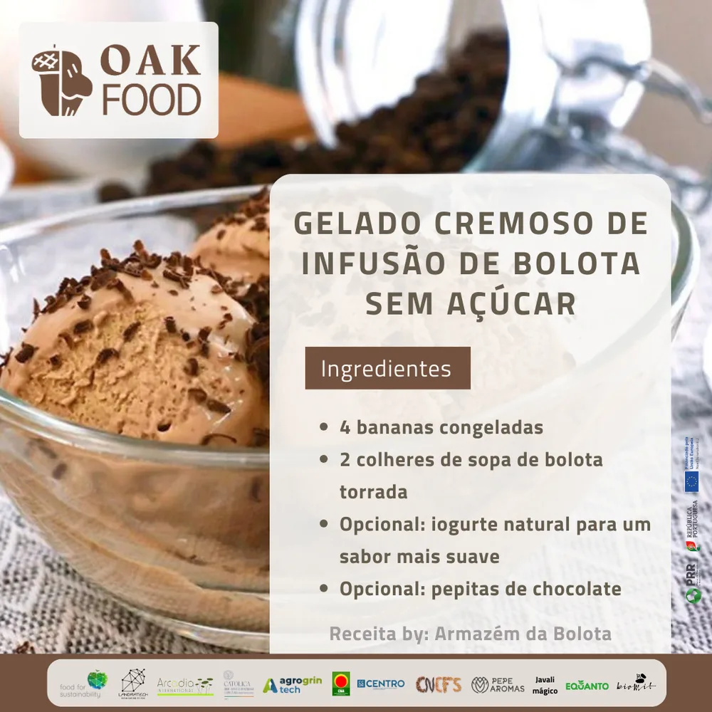 Gelado cremoso de infusão de Bolota sem açucar
